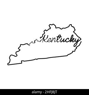 Kentucky US State Outline Karte mit dem handschriftlichen Staatsnamen. Kontinuierliche Linienzeichnung des patriotischen Heimatzeichens. Eine Liebe für eine kleine Heimat. T-Shirt PR Stock Vektor