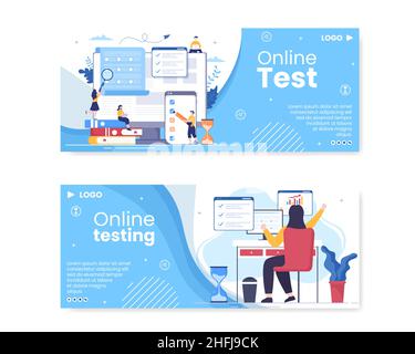 Online-Testkurs Banner Vorlage Flat Design Illustration editierbar von quadratischen Hintergrund für Social Media, E-Learning und Bildungskonzept Stock Vektor