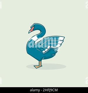 Schöne Schwarze Schwanenente Ente Stehende Flügel Vektor Cartoon Stock Vektor