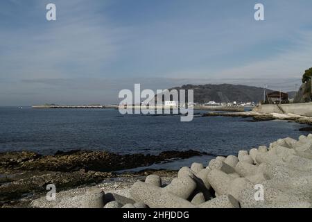 Minamichita, Aichi, Japan, 2022/15/01 , Blick vom Hafen Toyohama aus ist eine kleine Stadt auf der Chita Halbinsel (Chita Hantou) eine Halbinsel Stockfoto