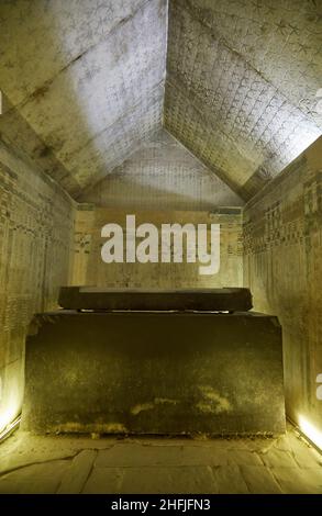 Die Pyramide von Unas in Saqqara, bekannt für die Pyramidentexte Stockfoto