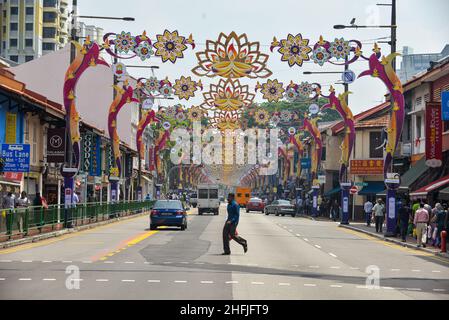 Deepavali Dekoration entlang der Serangoon Road Singapur Stockfoto