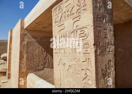 Der Unas Causeway in Saqqara Stockfoto