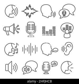Symbole für die Sprachzeile auf weißem Hintergrund Stock Vektor