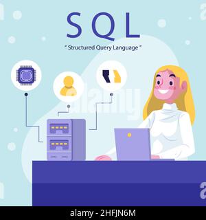 Handgezeichnetes flaches Design sql-Illustration Vektor-Illustration. Stock Vektor