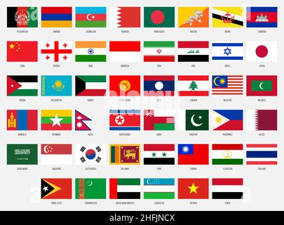 Asien Vektor National Flag Sammlung Stock Vektor