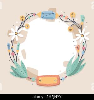 Handgezeichnetes flaches Design Boho Rahmen Vektor-Illustration. Stock Vektor