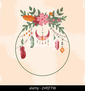 Handgezeichnetes flaches Design Boho Rahmen Vektor-Illustration. Stock Vektor