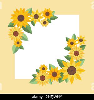 Handgezeichnete flache Design Sonnenblume Rand Vektor-Illustration. Stock Vektor