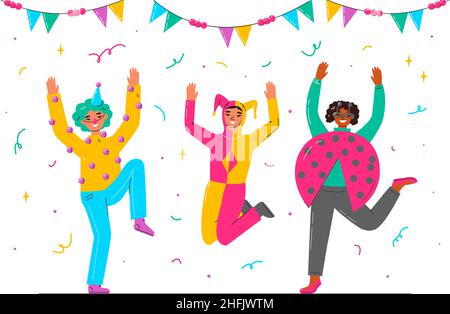 Flache Faschings Kostüme Set Vektor Illustration. Stock Vektor