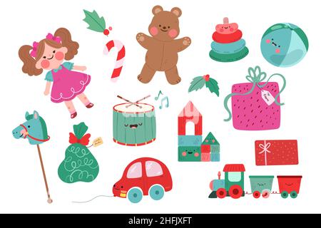 Flache weihnachten Spielzeug Set Vektor-Illustration. Stock Vektor