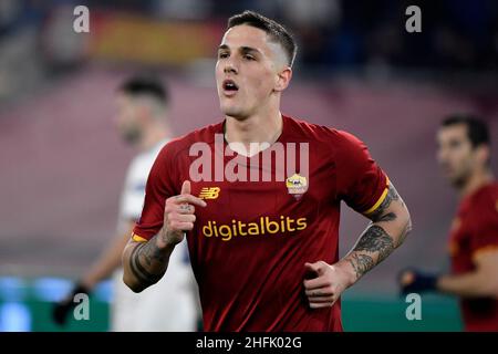 Rom, Italien. 16th Januar 2022. Nicolo Zaniolo von AS Roma während des Fußballspiels der Serie A zwischen AS Roma und Cagliari Calcio im Olimpico-Stadion in Rom (Italien), 16th. Januar 2022. Foto Andrea Staccioli/Insidefoto Kredit: Insidefoto srl/Alamy Live News Stockfoto