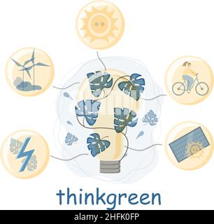 Moderne flache dünne Linie Design Vektor Illustration, Infografik Konzept der Ökologie Problem, Erzeugung und Einsparung von grüner Energie für Grafik-und Web-Design Stock Vektor