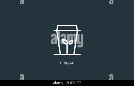 Ein Linienkunstsymbol-Logo eines Behälters mit einem Blatt-ECO-Behälter, einem grünen Behälter, einer grünen Umgebung Stock Vektor