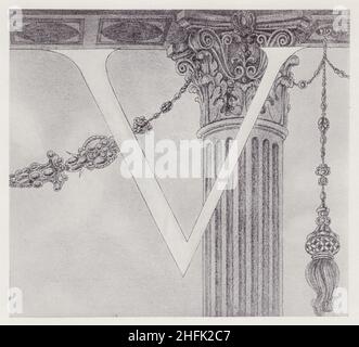 Anfangsbuchstabe V (Spalte) an Volpone, 1898. Illustration für eine Ausgabe von Ben Jonsons gleichnamigem Comedy-Stück, herausgegeben von Leonard Smithers. Dies und vier andere waren die einzigen von vierundzwanzig Zeichnungen, die Beardsley fertig zu stellen schaffte, bevor er im Alter von 25 Jahren an Konsum starb. Aus „The Best of Beardsley“, herausgegeben von R. A. Walker, [The Bodley Head, London, 1948] Stockfoto