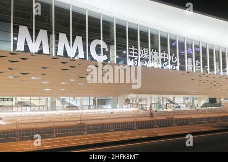 Peking, Peking, China. 17th Januar 2022. Am 16. Januar 2022 befindet sich das wichtigste Medienzentrum der Winter-Paralympischen Winterspiele am Olympischen Fluss in Peking im Westen des Olympiaparks. (Bild: © SIPA Asia via ZUMA Press Wire) Stockfoto