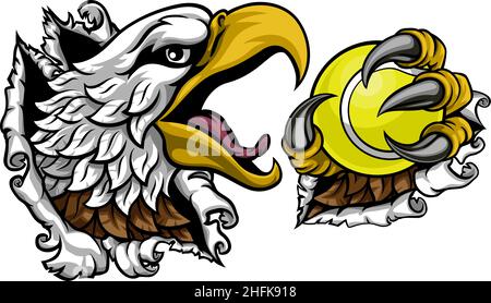 Glatze Eagle Hawk Ripping Tennis Ball Mascot Stock Vektor