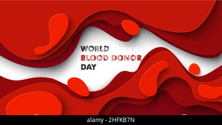 World Blood Donor Day, Vektor-Papier geschnitten Poster, Banner-Vorlage. Rotes Blut Flüssigkeit Form abstrakten Hintergrund. Stock Vektor