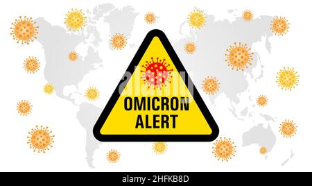 Omicron Alert COVID-19-Symbol für Ausbruchsgefahr. Ausbruch des neuen B.1.1.529 COVID 19. DIE WHO klassifizierte die neue Virusmutation omicron. Coronavirus Stock Vektor