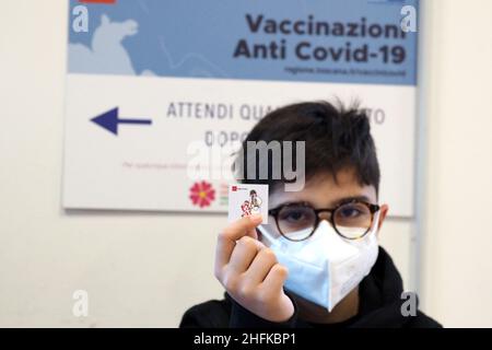 Italien, Region Toskana, Chiusi della Verna (Arezzo), 15. Januar 2022 : Covid-19 Notfall. Anti-Covid-Impfung für Kinder im Alter von 5 - 11 Jahren. Foto © Stockfoto