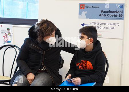 Italien, Region Toskana, Chiusi della Verna (Arezzo), 15. Januar 2022 : Covid-19 Notfall. Anti-Covid-Impfung für Kinder im Alter von 5 - 11 Jahren. Foto © Stockfoto