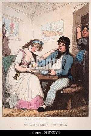 Die Matrosen Kehren Zurück. Künstler: Thomas Rowlandson (1756-1827) ein englischer Künstler und Karikaturist der georgischen Ära. Als sozialer Beobachter war er ein produktiver Künstler und Druckerei. Quelle: Thomas Rowlandson/Alamy Stockfoto