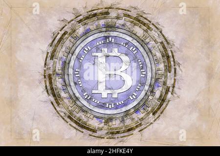 Bitcoin Internet Online-Technologie Konzept Skizze Illustration . Stockfoto