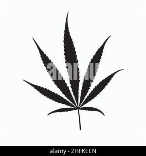 Grafisches Symbol für Cannabisblatt oder Hanfblatt mit CBD-Grafik. Marihuana schwarzes Zeichen isoliert auf weißem Hintergrund. Vektorgrafik. EPS 10-Vektordatei. Stock Vektor