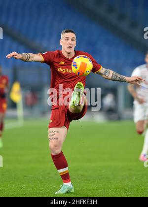 ROM, ITALIEN - 16. JANUAR: Nicolo Zaniolo von AS Roma während der Serie A Match zwischen AS Roma und Cagliari Calcio im Stadio Olimpico am 16. Januar 2022 in Rom, Italien (Foto: Ciro Santangelo/Orange Picturs) Stockfoto