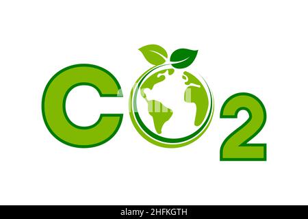 Grünes Kohlendioxid-Erde-Symbol. Emissionsfrei. CO2-neutrales Konzept. CO2 Verschmutzungszeichen. Soziale Umweltgovernance. „SEHR“. Vektor Stock Vektor