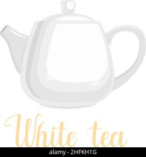 Teekannen auf weißem Hintergrund, handgeschriebener Titel „White Tea“, Vektorgrafik Stock Vektor