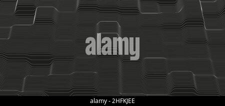 Monochrome Schalllinie Wellen abstrakten Hintergrund . Verzerrte Linienformen auf schwarzem Hintergrund. Stock Vektor