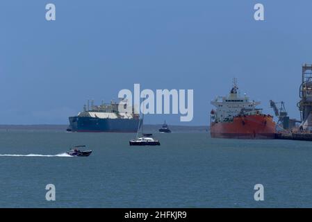 Flüssiggas (LNG) Bulk-Carrier-Schiff Maran Gas Chios Ankunft in Gladstone Queensland Australien Stockfoto