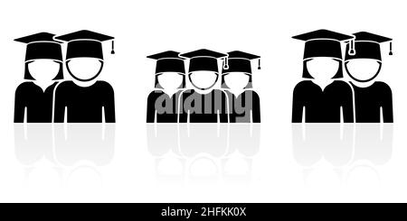 Web- und Internet-Bildung Konzept Vektor-Symbol-Set, Studenten Symbole isoliert auf weißem Hintergrund mit Reflexion Stock Vektor