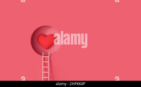Leitern führen zum Herzen. Der Weg der Liebe Konzept. Valentinstag Hintergrund 3D Rendern 3D Illustration Stockfoto