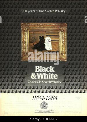 Black & White Black and White Pure Malt Premium Scotch Whiskey Vintage-Werbung für 1970s 1980s Stockfoto