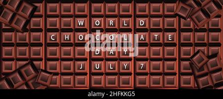 World Chocolate Day Poster mit Schokoriegel 7. Juli Fest Stock Vektor