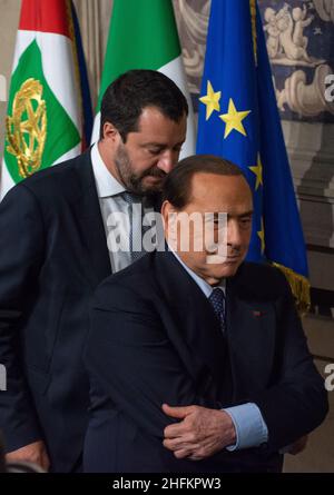 Roma, 07/05/2018: Matteo Salvini e Silvio Berlusconi. Consultazioni al Quirinale. © Andrea Sabbadini Stockfoto