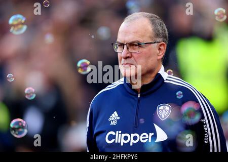 Leeds United Manager Marcelo Bielsa - West Ham United / Leeds United, Premier League, London Stadium, London, Großbritannien - 16th. Januar 2022 nur zur redaktionellen Verwendung – es gelten die Einschränkungen von DataCo Stockfoto