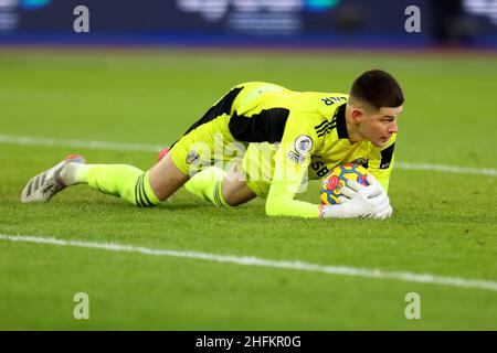 Illan Meslier of Leeds United - West Ham United / Leeds United, Premier League, London Stadium, London, UK - 16th. Januar 2022 nur zur redaktionellen Verwendung - es gelten die Einschränkungen von DataCo Stockfoto