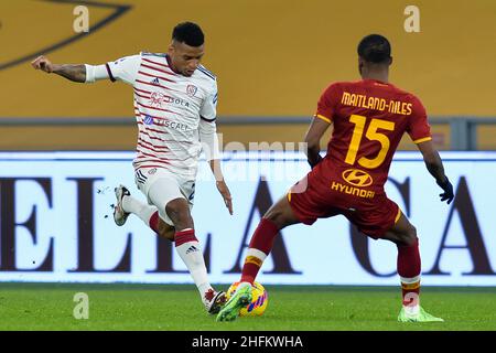 ROM, ITALIEN - 16. JANUAR: Henrique Dalbert von Cagliari Calcio während der Serie A Match zwischen AS Roma und Cagliari Calcio im Stadio Olimpico am 16. Januar 2022 in Rom, Italien (Foto: Ciro Santangelo/Orange Picles) Stockfoto