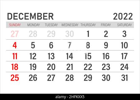 Kalendersymbol Dezember 2022. Dezember 2022. Segelflugzeug für Dezember. Zeitplanung Stock Vektor