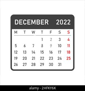 Kalendersymbol Dezember 2022. Dezember 2022. Segelflugzeug für Dezember. Zeitplanung Stock Vektor