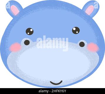 Niedliche Baby Illustration mit Nilpferd Schnauze. Niedliche Kawaii-Tierfiguren. Die Gesichter wilder Tiere. Vektordarstellung auf weißem Hintergrund isoliert. Stock Vektor