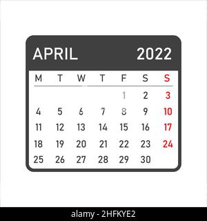 April 2022. Kalender April 2022. Vektorgrafik Stock Vektor
