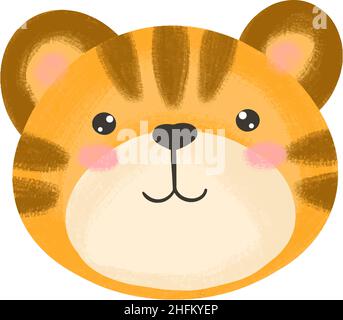 Niedliche Baby Illustration mit Tiger Schnauze. Niedliche Kawaii-Tierfiguren. Die Gesichter wilder Tiere. Vektordarstellung auf weißem Hintergrund isoliert. Stock Vektor