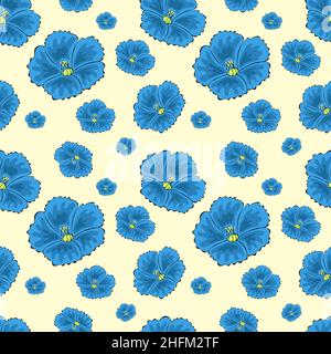 Flachs linum blaue Blüten. Nahtloses Muster. Vektorgrafik. Vektorgrafik Stock Vektor