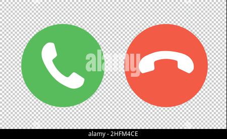 Tasten zum Annehmen und Ablehnen von Anrufen auf einem transparenten Hintergrund. Telefonanruf Telefonsignensymbole. Symbole zum Annehmen von Anrufen und Ablehnen von Anrufen. Vektor Stock Vektor
