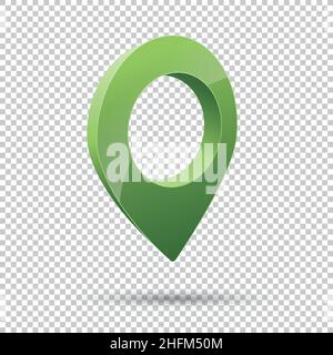 3D GPS-Kartenzeiger-Symbol in flachem Hochglanz-Design. Grünes Navigator-Symbol auf transparentem Hintergrund. Vektorgrafik. EPS 10-Vektordatei. Stock Vektor