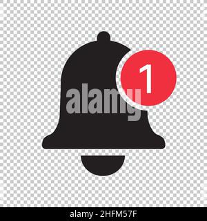 Benachrichtigungssymbol für eingehende Inbox-Nachricht auf transparentem Hintergrund. Klingelnde Glocke und Benachrichtigungsnummer für Wecker und Smartpho Stock Vektor